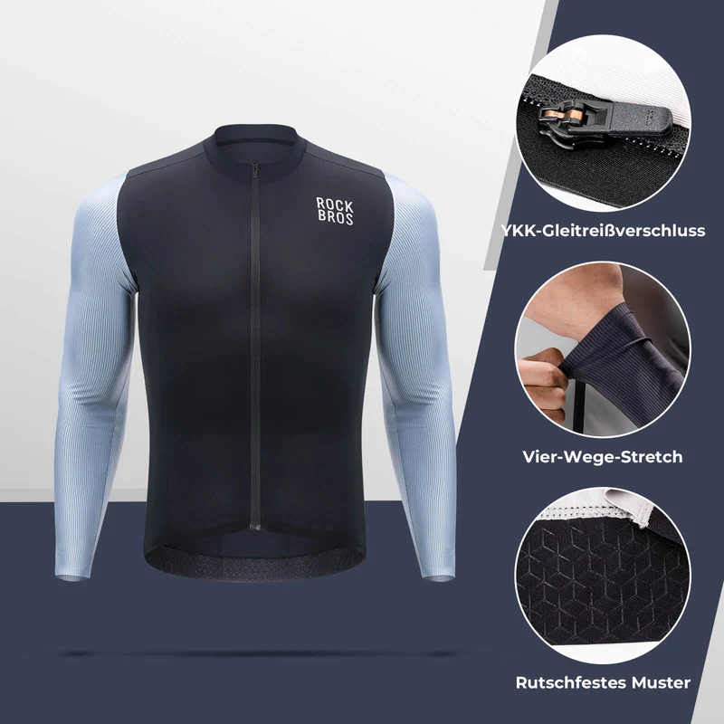 ROCKBROS Herren Langarm-Radtrikot Atmungsaktive Fahrrad Jersey Schnell Trocknend