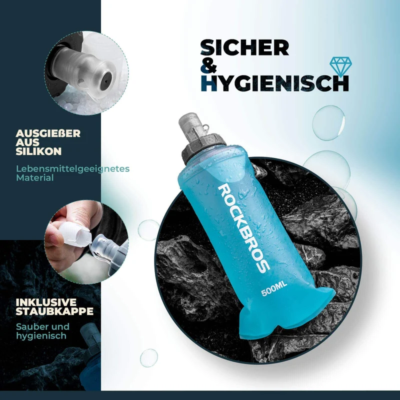 ROCKBROS Trinkflasche Faltbare Wasserflasche 500ml für Laufen Wandern Radfahren