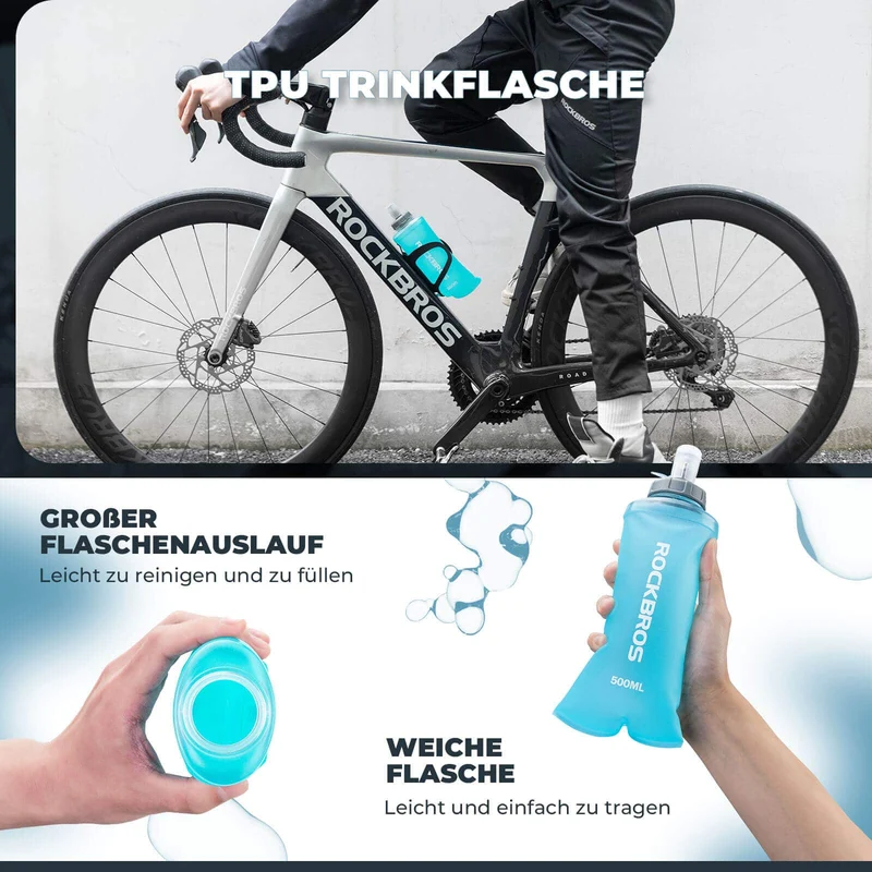 ROCKBROS Trinkflasche Faltbare Wasserflasche 500ml für Laufen Wandern Radfahren