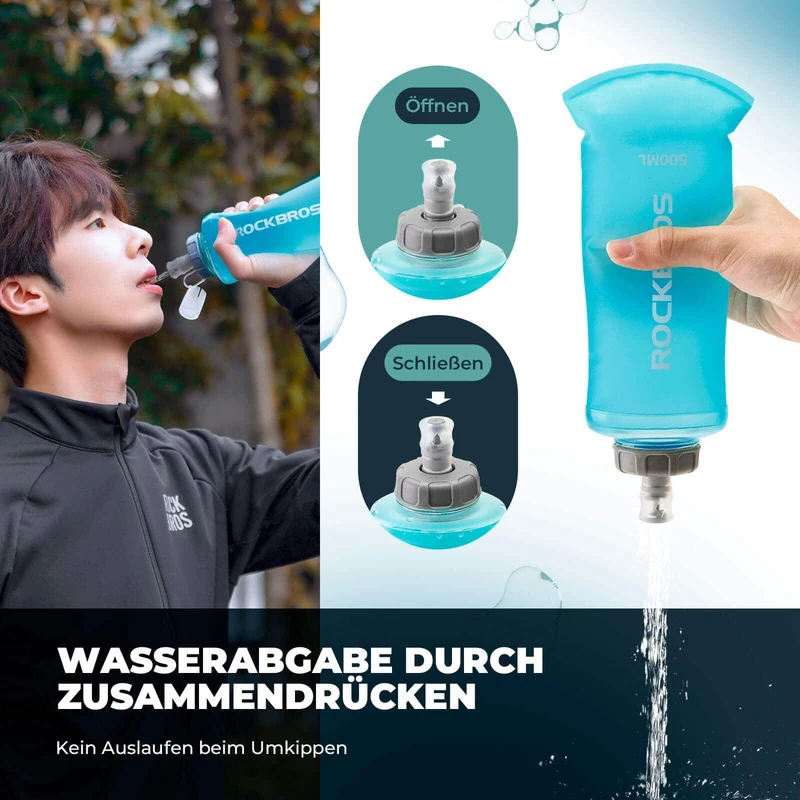 ROCKBROS Trinkflasche Faltbare Wasserflasche 500ml für Laufen Wandern Radfahren