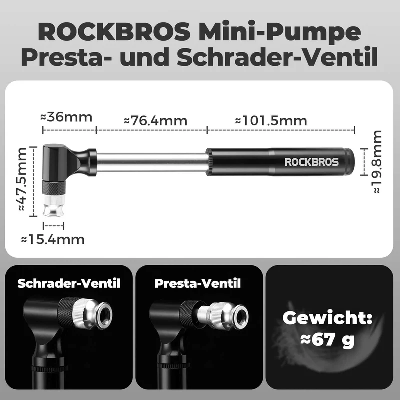 Fahrradpumpe 130PSI Tragbar mit Halterung Presta & Schrader Ventile