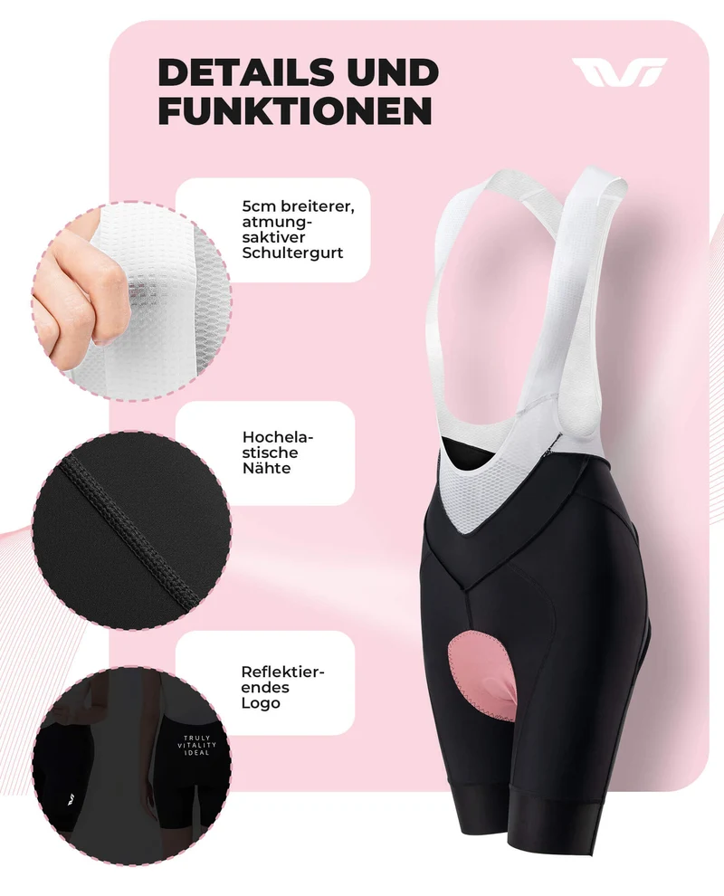 Fahrradhose für Damen Kurz Trägerhosen Atmungsaktive