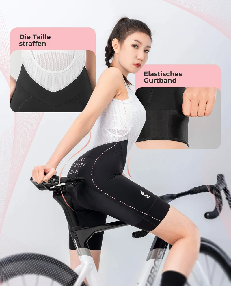 Fahrradhose für Damen Kurz Trägerhosen Atmungsaktive