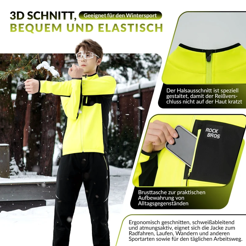 ROCKBROS Herren Fahrradjacke & 호스 세트 겨울 Gelb Winddicht 따뜻한 야외 활동