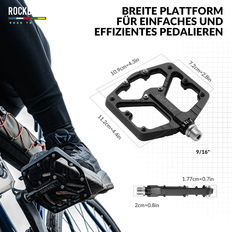 ROAD TO SKY Plattform Fahrradpedale 9/16 Zoll Rutschfest Wasserdicht