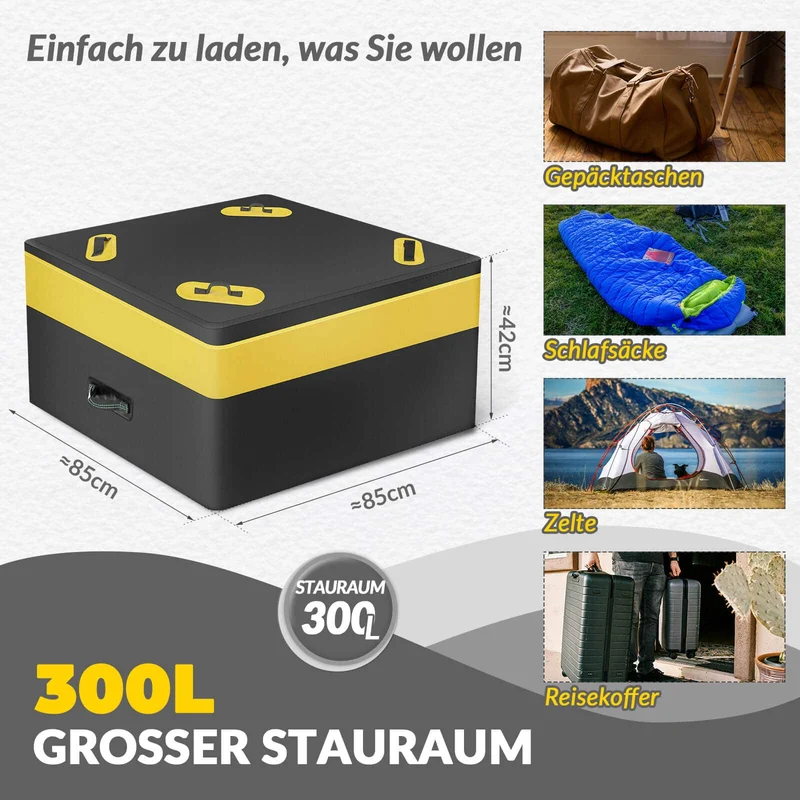 ROCKBROS Dachbox für Auto Wasserdicht Dachgepäckträger 300L mit 8 Zurrgurten