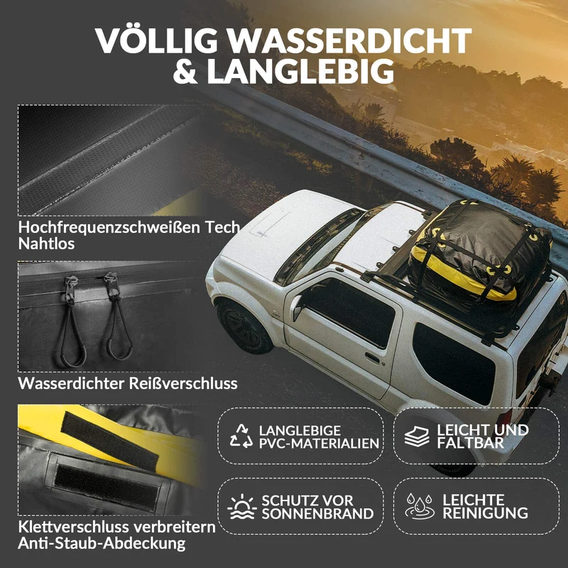ROCKBROS Dachbox für Auto Wasserdicht Dachgepäckträger 300L mit 8 Zurrgurten