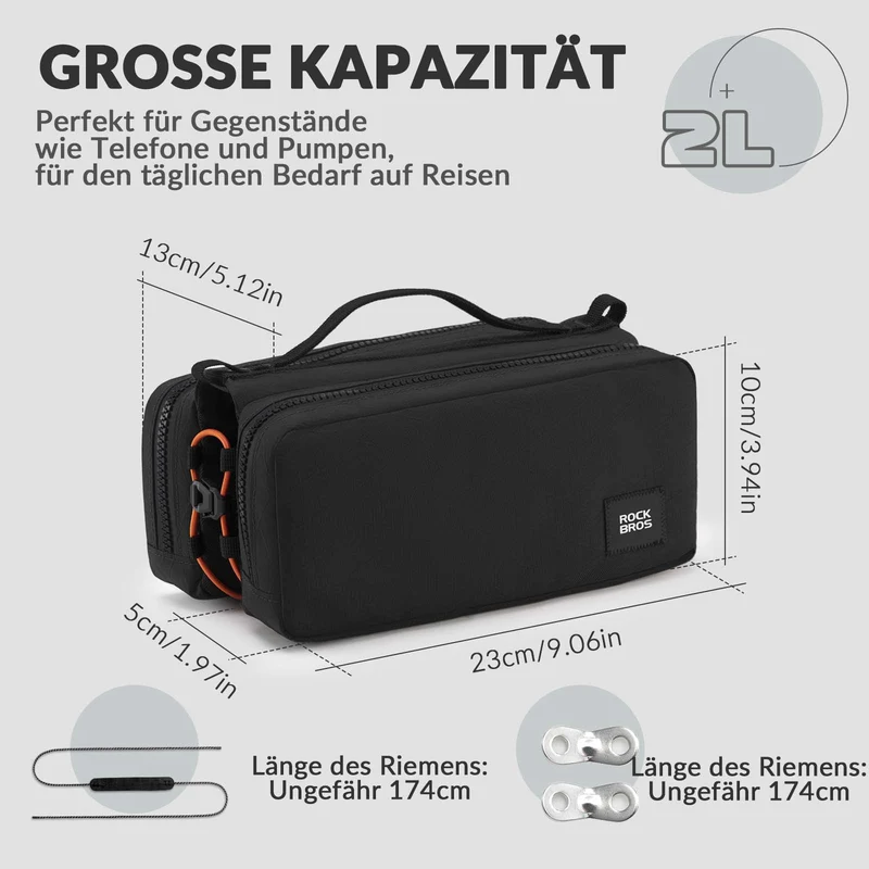 ROCKBROS Fahrradtasche Rahmentasche mit Schultergurt Oberrohrtasche