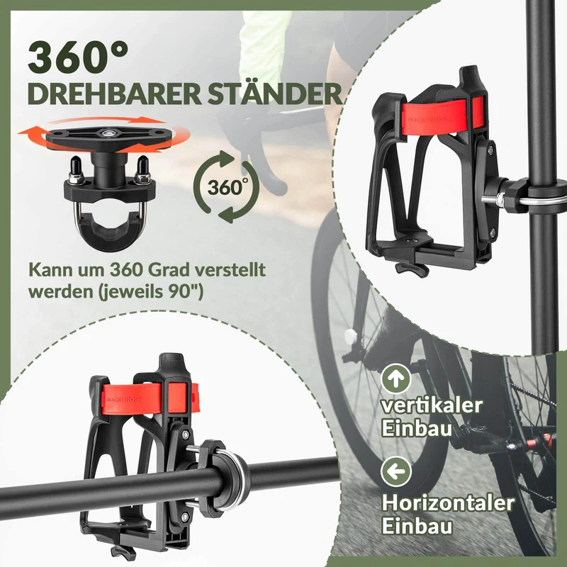 ROCKBROS Flaschenhalter Einstellbar Fahrrad Getränkehalter 360° Drehbar