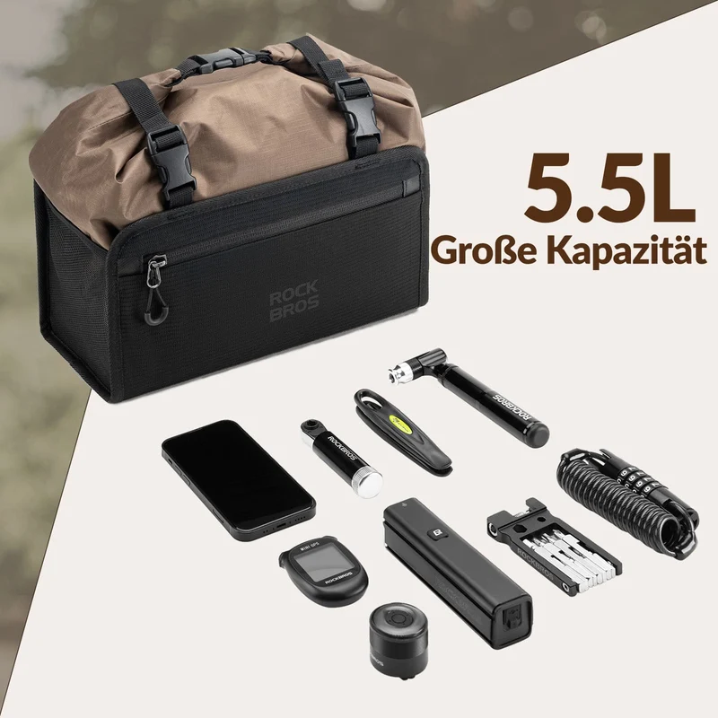 ROCKBROS Wasserdicht Lenkertasche Abnehmbar Fahrradkorb ca.5,5L