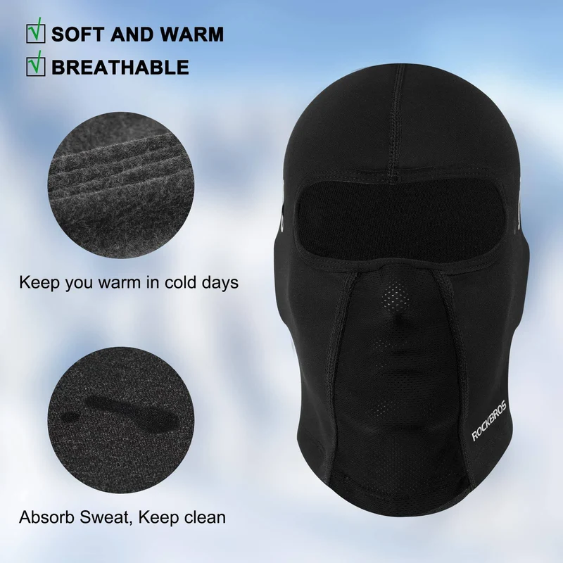 ROCKBROS Sturmhaube Warm Fahrrad Gesichtsmaske mit Brillenloch 54-62CM Unisex