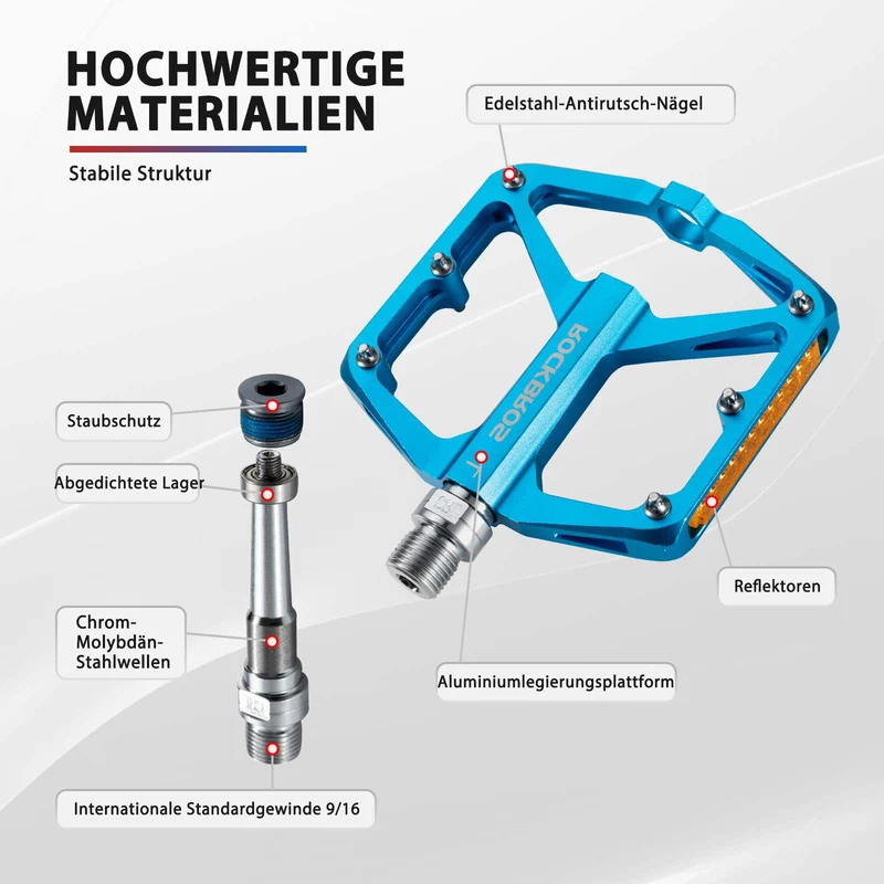 ROCKBROS Fahrradpedale mit Reflektoren aus Aluminiumlegierung 9/16 Zoll
