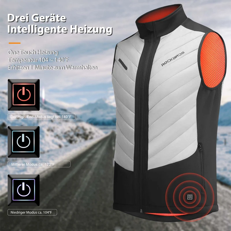 ROCKBROS Elektrische Beheizte Weste mit 3 Temperaturstufen für Herren/Damen