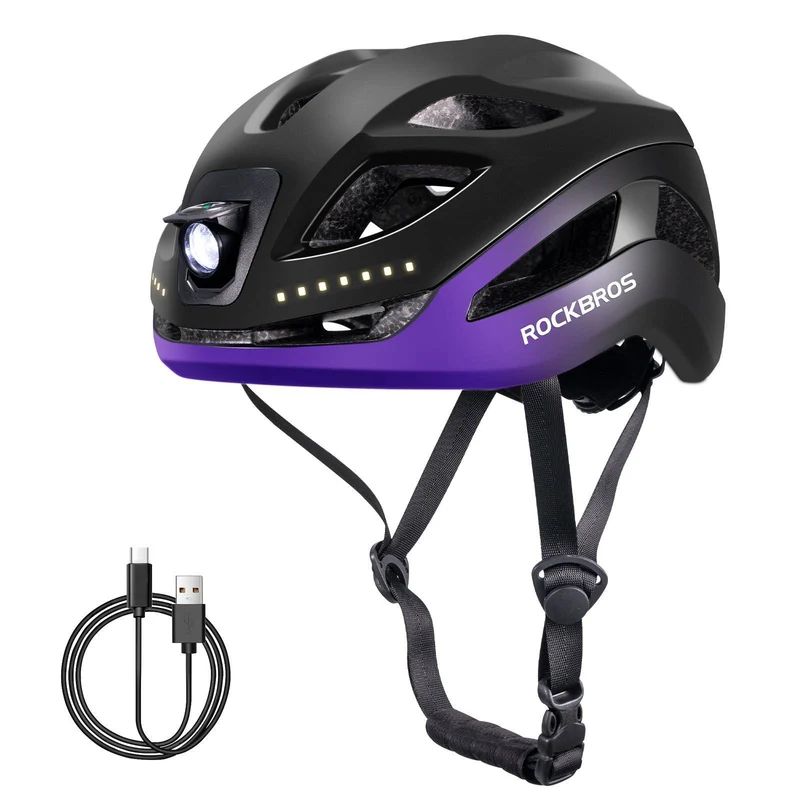 ROCKBROS Fahrradhelm mit Licht, mit USB 1800 mAh Atmungsaktiv 58-60 cm