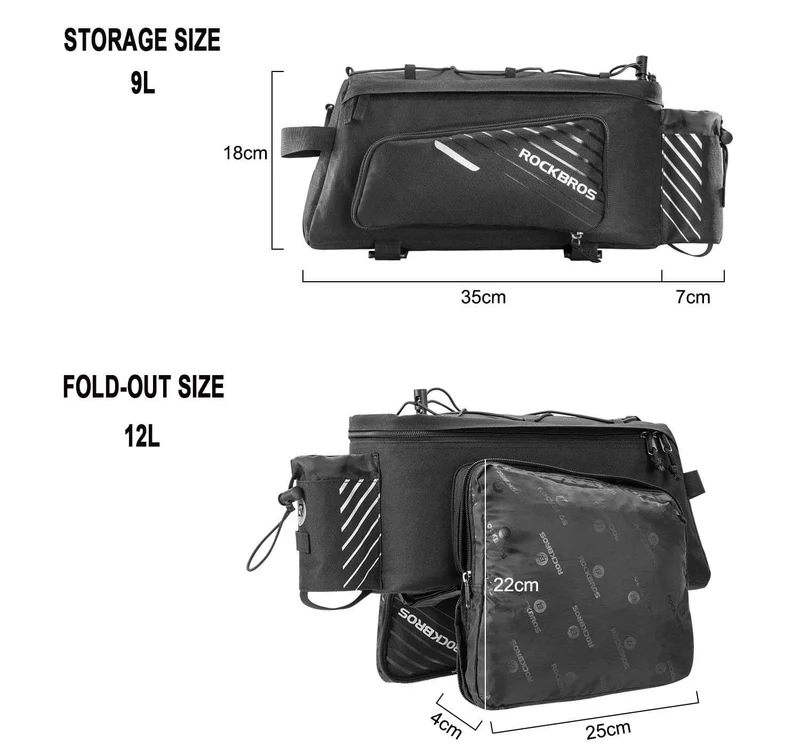ROCKBROS 12L Bike Rack Bag with Rain Cover