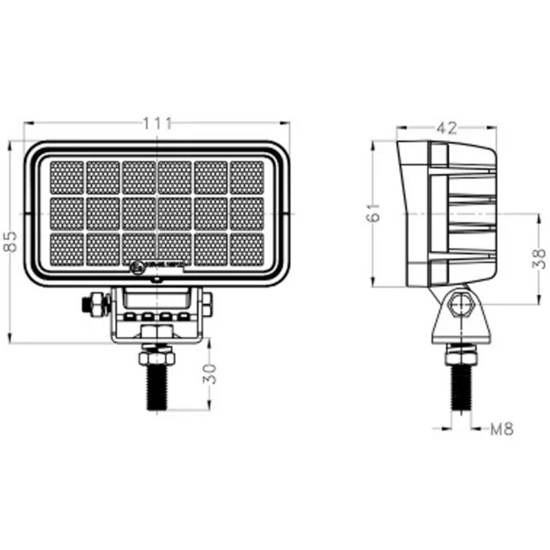 Rechteckige LED-Arbeitsleuchte mit Edelstahlhalterung / 18 W