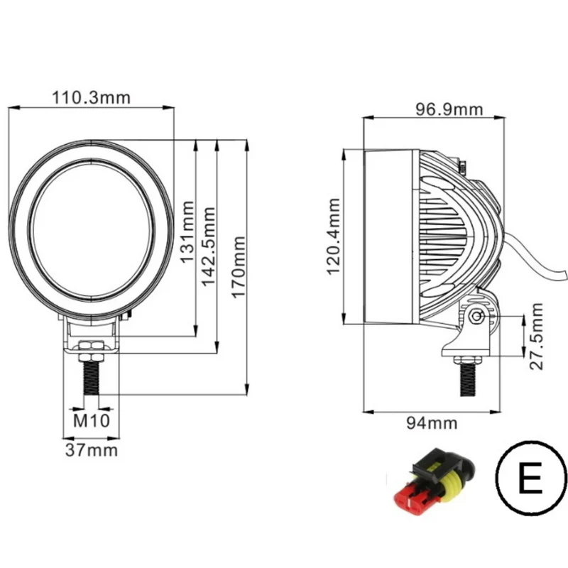 Rundes LED-Arbeitslicht im John Deere-Stil, grau, 40 W/4000 Lumen