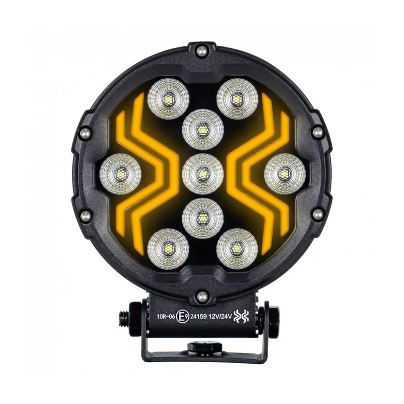 Runde Spider-LED-Arbeitsleuchte mit bernsteinfarbenem Positionslicht