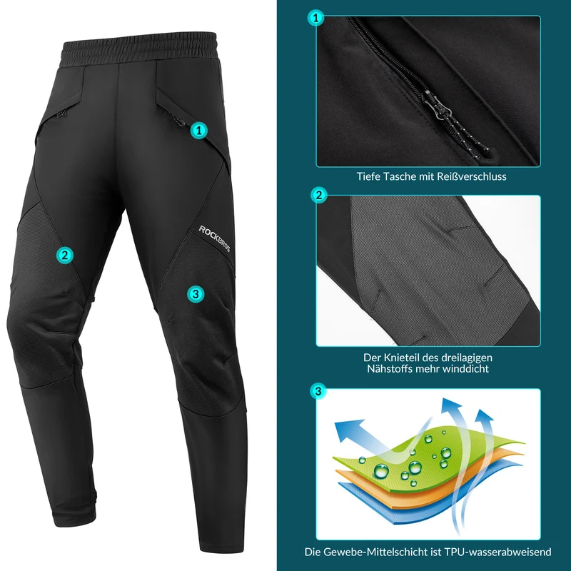 ROCKBROS Winter Radlerhose Herren Lange Fahrradhose Warm Fleece