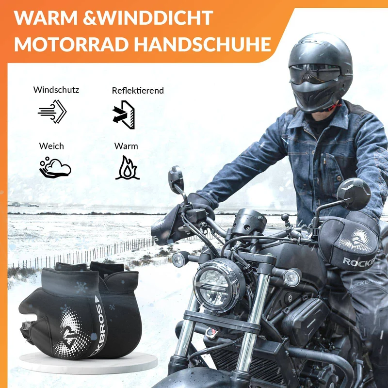 ROCKBROS Winter Lenkerstulpen Winddicht Motorrad Handschuhe Schwarz