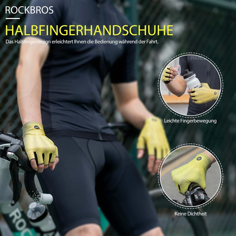 ROCKBROS Halbfinger-Radhandschuhe Rutschfest Elastisch Unisex Gelb M-XXL