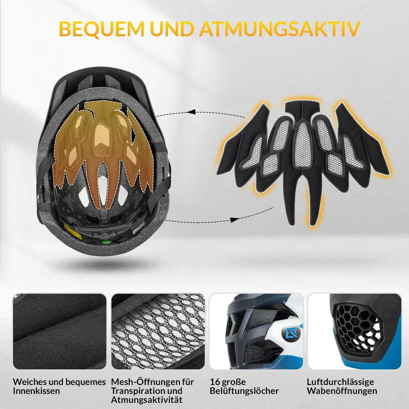 ROCKBROS Kinderhelm BMX MTB Helm mit Abnehmbarem Kinnschutz und Krempe