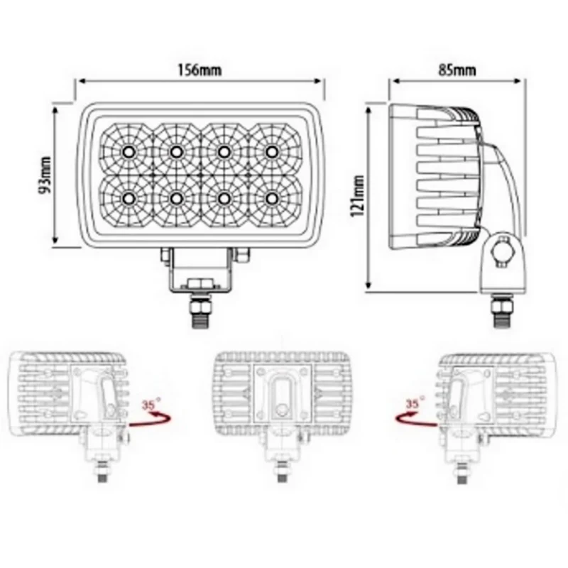 Rechteckige LED-Arbeitsleuchte mit verstellbarer Edelstahlhalterung / 40 W