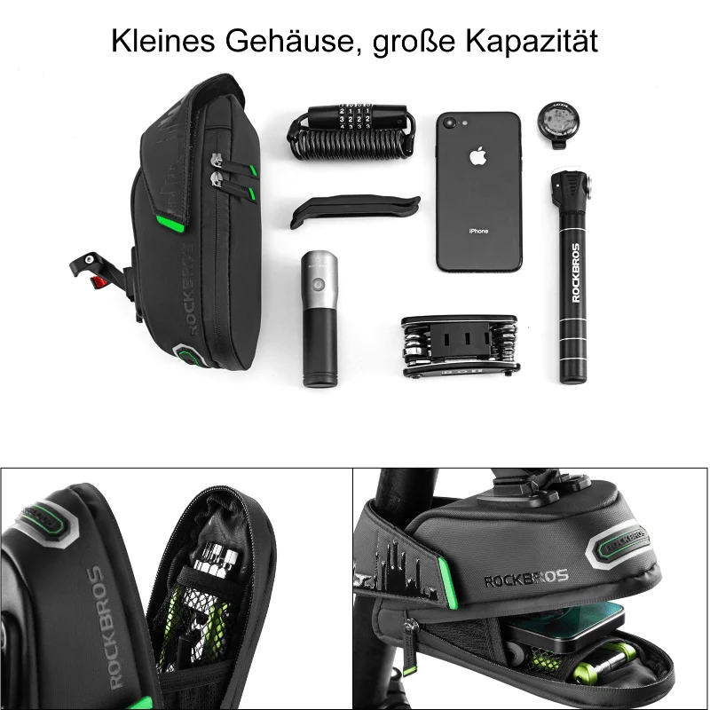 ROCKBROS Fahrrad Satteltasche mit Rücklichthalter wasserdicht 0.7L/0.9L