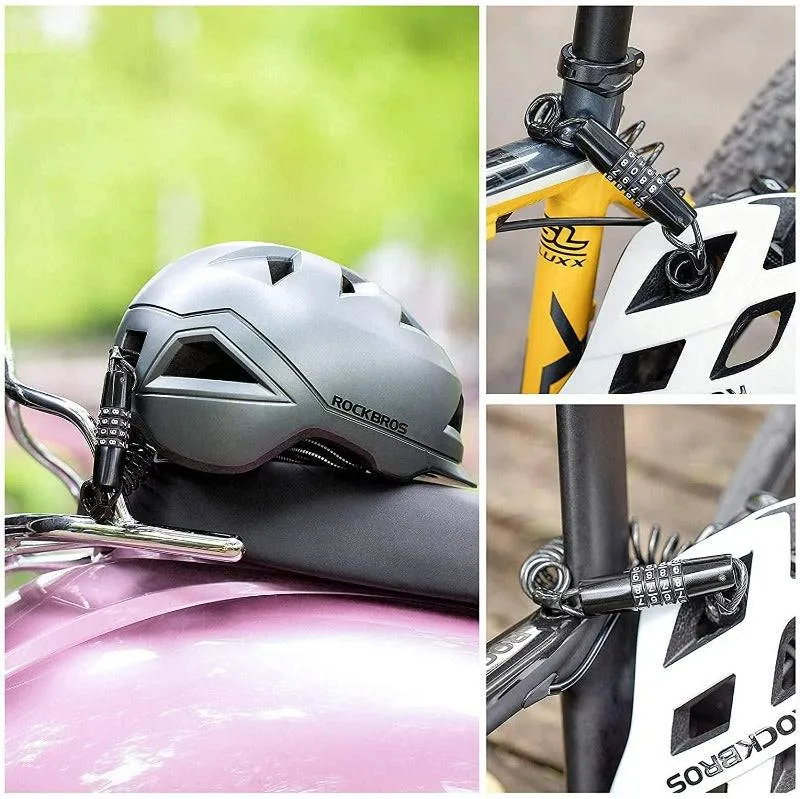 ROCKBROS Fahrradschloss Zahlenschloss Helmschloss mit 4-stellig Code max. 150 cm