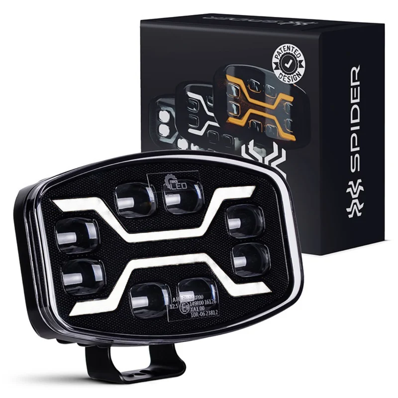 Dunkler X-Spider LED-Scheinwerfer mit weißem Tagfahrlicht und Stroboskopfunktion / 9"