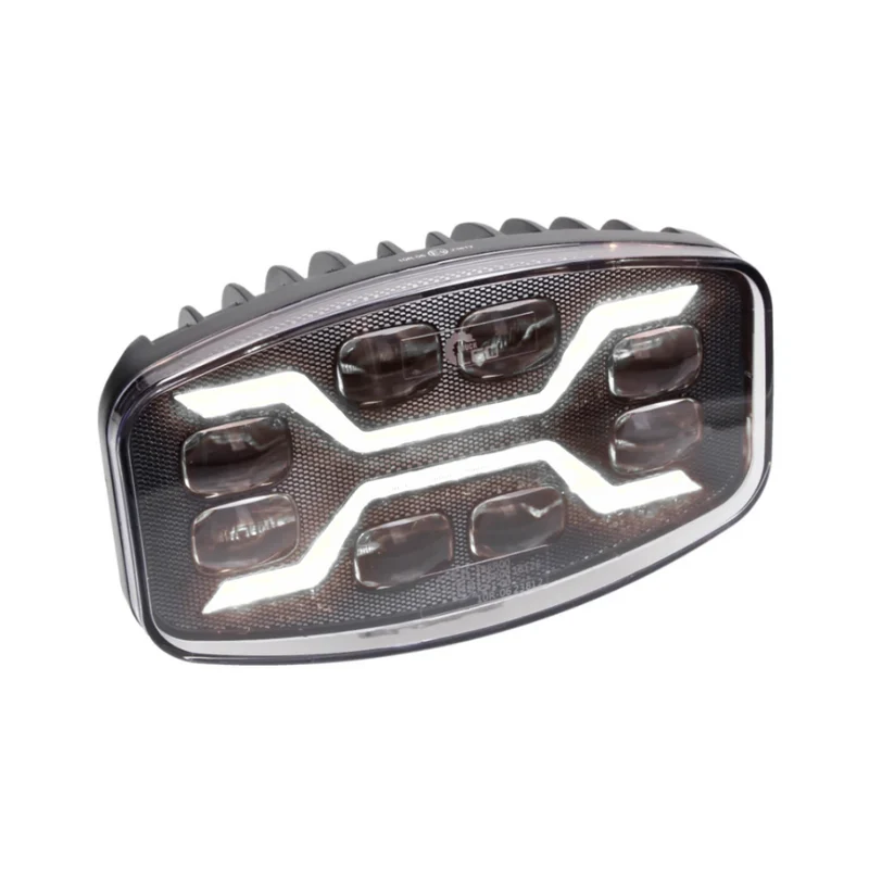 Dunkler X-Spider LED-Scheinwerfer mit weißem Tagfahrlicht und Stroboskopfunktion / 9"