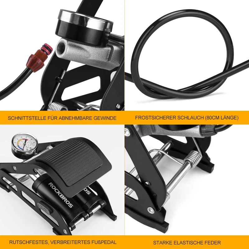 ROCKBROS Luftpumpe Fußpumpe mit Doppelzylinder Manometer