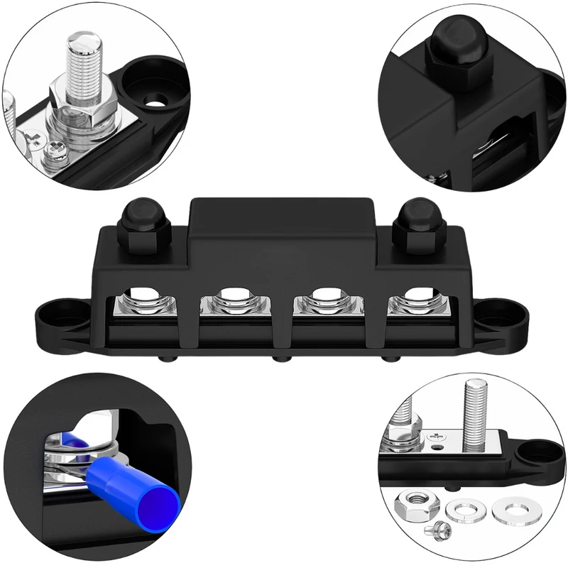 250-A-Sammelschiene mit 4 x M10-Bolzen und 3 x Schraubklemmen