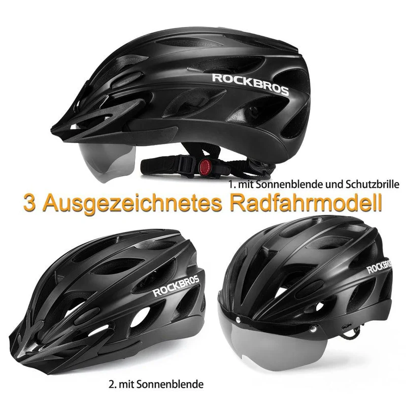ROCKBROS Fahrradhelm mit integrierter abnehmbarer Magnetbrillen & Visier