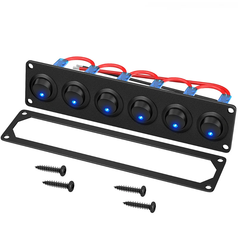 6-Wege-Schalttafel mit blauen LED-Wippschaltern