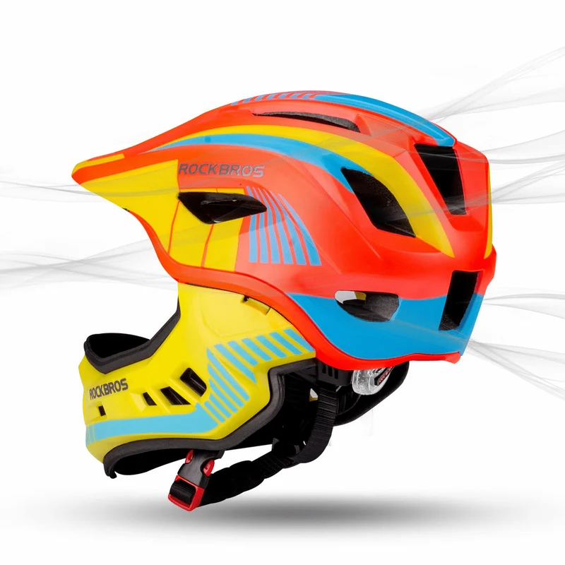ROCKBROS Kinder helm Integriert Fahrradhelm mit Abnehmbarem Kinnschutz