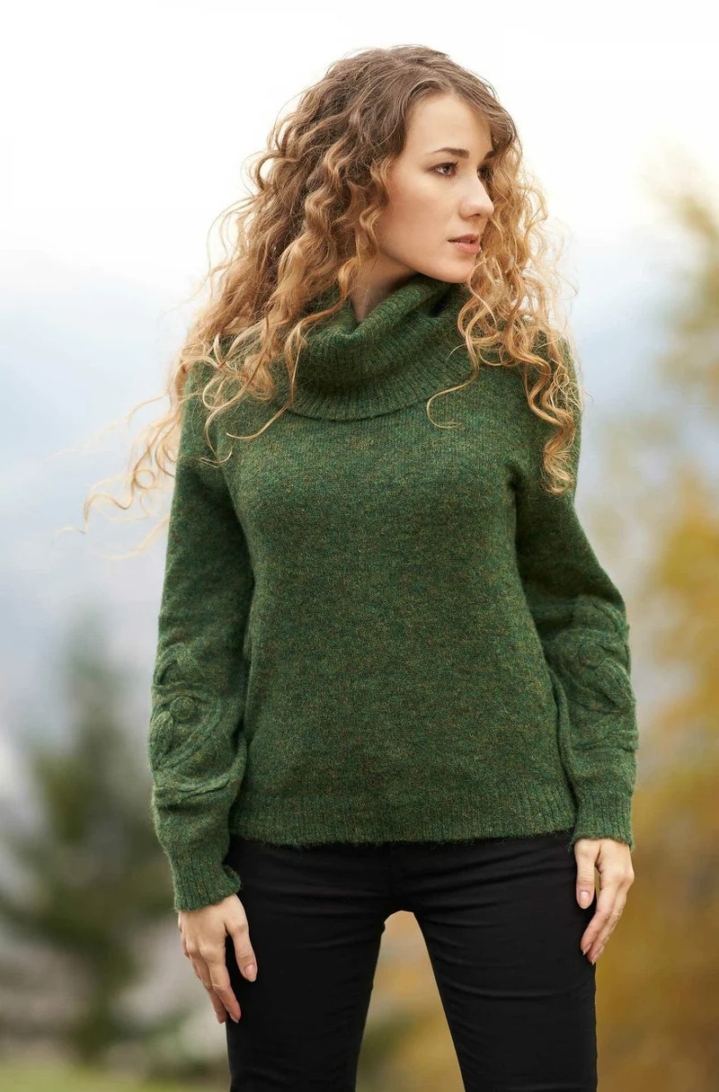 Alpaka Rollkragen 풀오버 SALOMON – Modischer Crop-Strick mit Applikationen