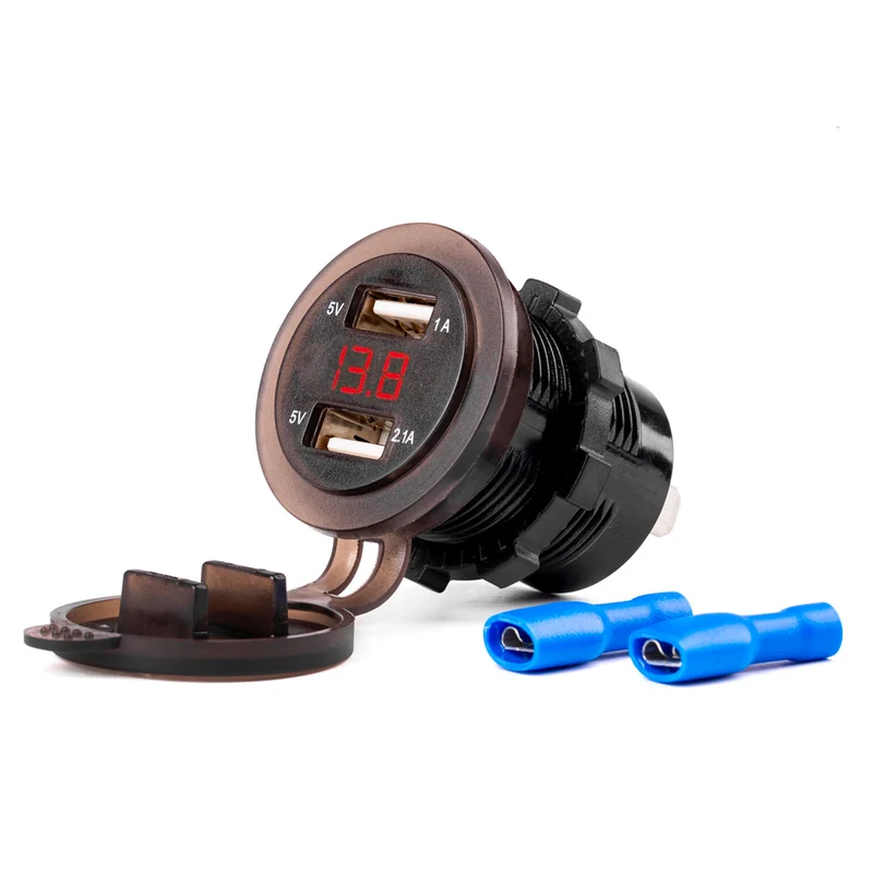 Doppeltes USB-Ladegerät mit Digitalvoltmeter 12/24V