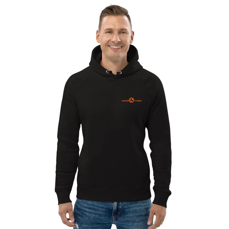 Schwaarz Unimother 85% Bio Koteng 15% recycléiertem Polyester Unisex Pullover Hoodie