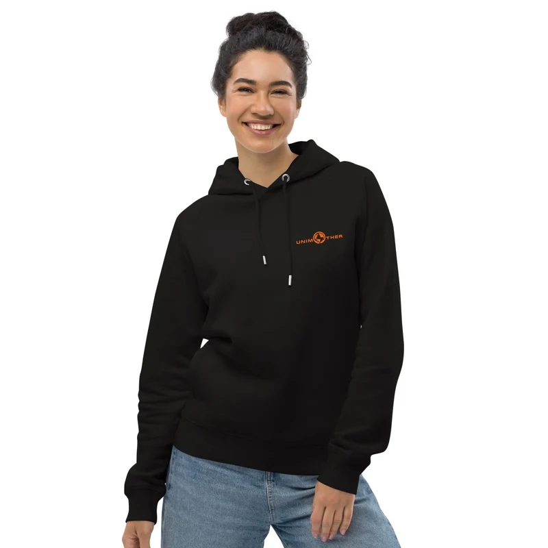 Schwaarz Unimother 85% Bio Koteng 15% recycléiertem Polyester Unisex Pullover Hoodie