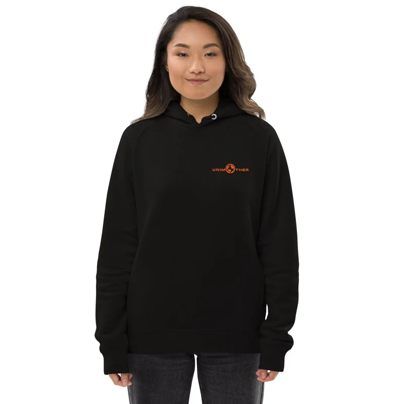Schwaarz Unimother 85% Bio Koteng 15% recycléiertem Polyester Unisex Pullover Hoodie