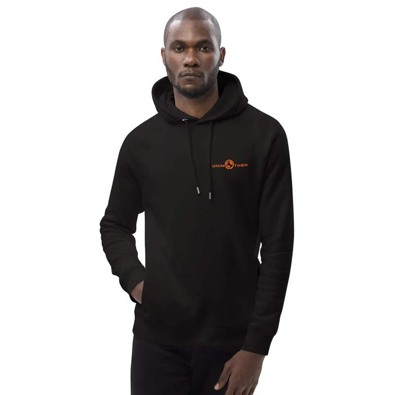 Schwaarz Unimother 85% Bio Koteng 15% recycléiertem Polyester Unisex Pullover Hoodie