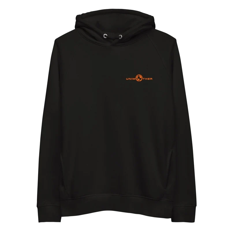 Schwaarz Unimother 85% Bio Koteng 15% recycléiertem Polyester Unisex Pullover Hoodie