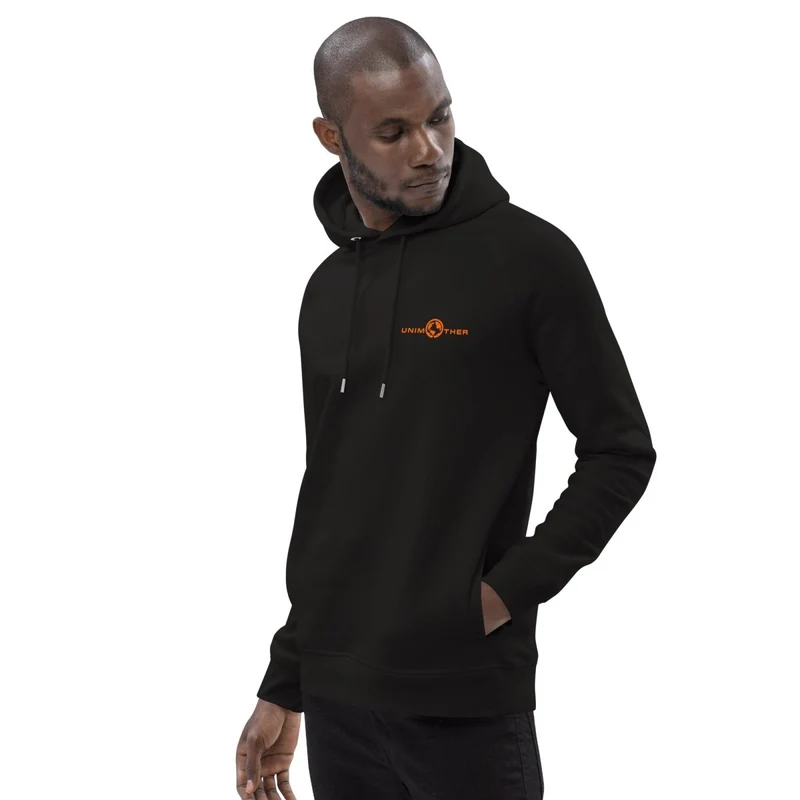 Schwaarz Unimother 85% Bio Koteng 15% recycléiertem Polyester Unisex Pullover Hoodie