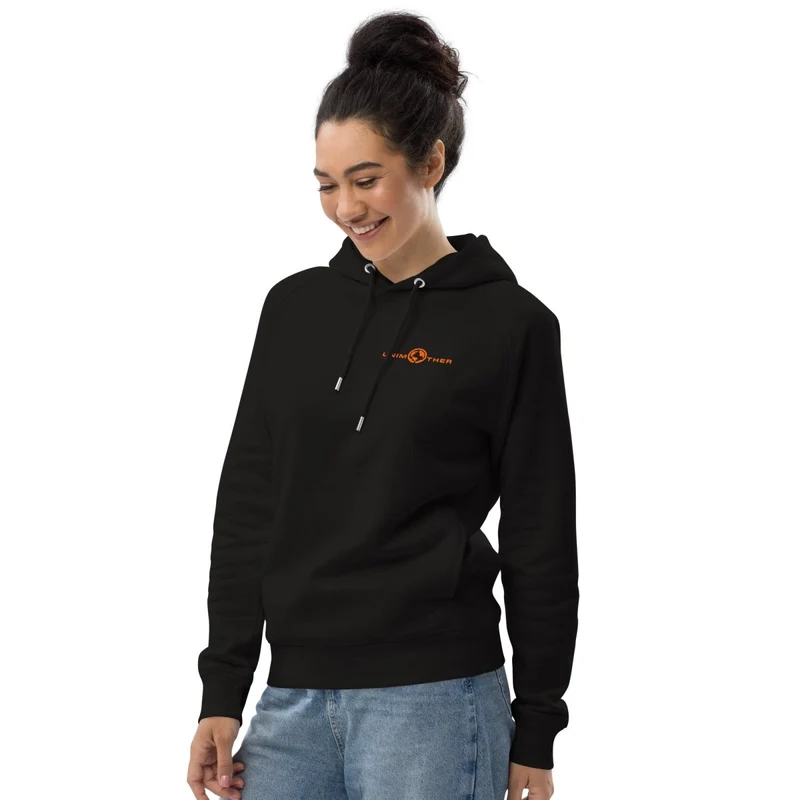 Schwaarz Unimother 85% Bio Koteng 15% recycléiertem Polyester Unisex Pullover Hoodie