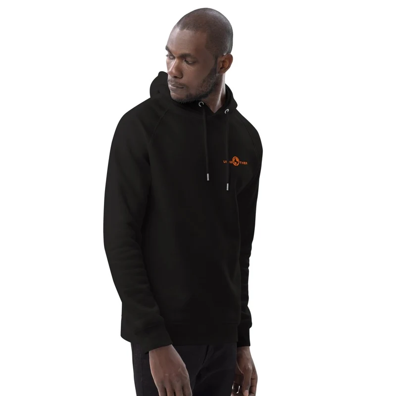 Schwaarz Unimother 85% Bio Koteng 15% recycléiertem Polyester Unisex Pullover Hoodie