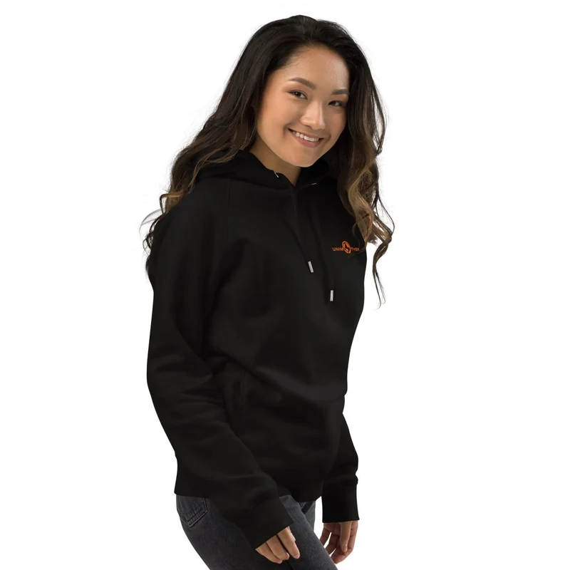 Schwaarz Unimother 85% Bio Koteng 15% recycléiertem Polyester Unisex Pullover Hoodie