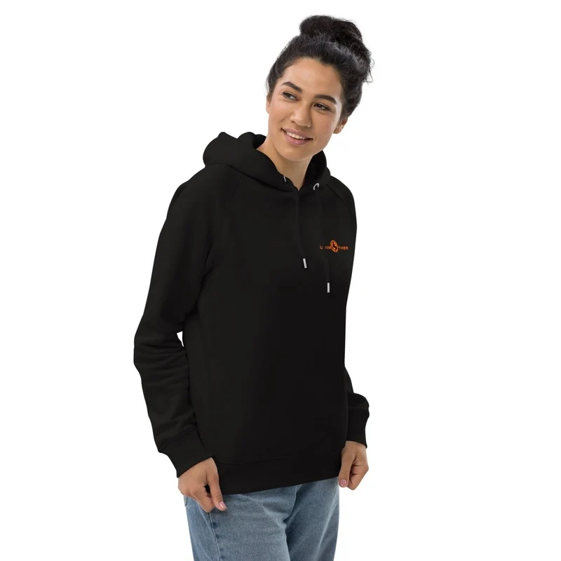 Schwaarz Unimother 85% Bio Koteng 15% recycléiertem Polyester Unisex Pullover Hoodie