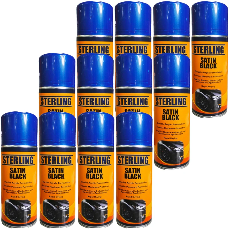 Sprühfarbe in Satinschwarz / 12er-Box