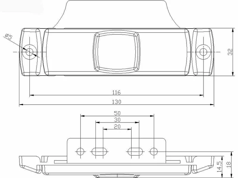 Slimline gelbe Seitenmarkierungsleuchte mit horizontaler Halterung